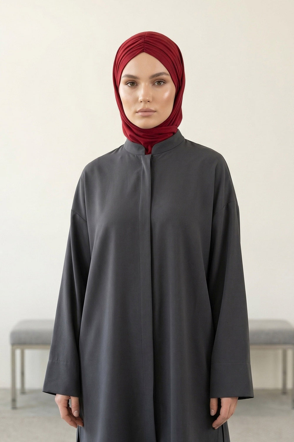 Pre-Styled Draped Jersey Hijab - Non-Slip, Breathable & Comfortable Ready-to-Wear Shawl,CPS-95 Maroon