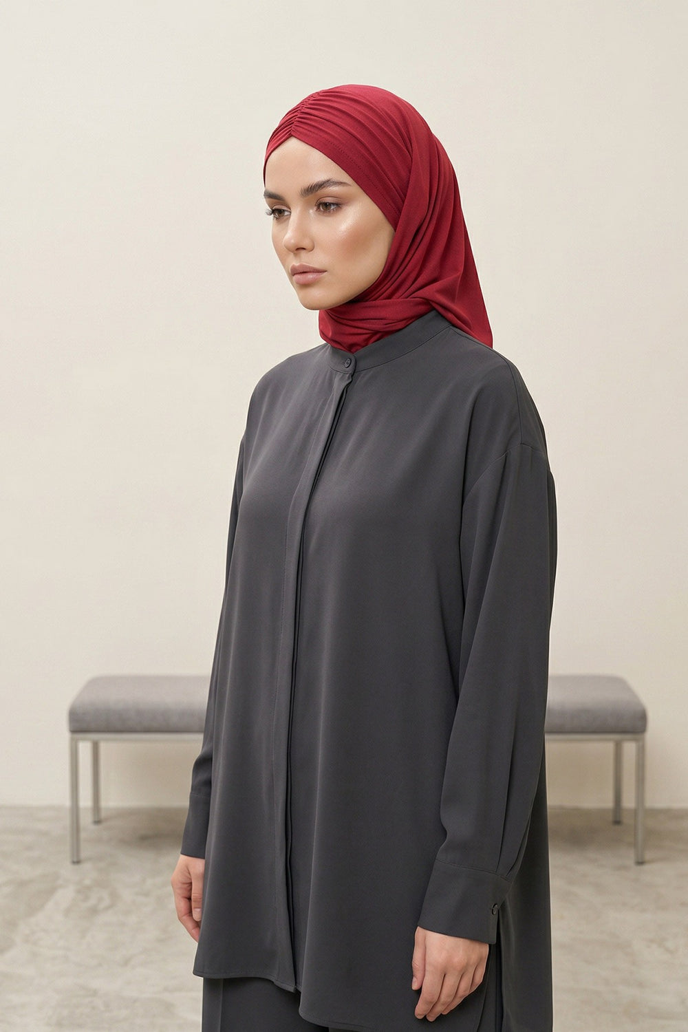 Pre-Styled Draped Jersey Hijab - Non-Slip, Breathable & Comfortable Ready-to-Wear Shawl,CPS-95 Maroon