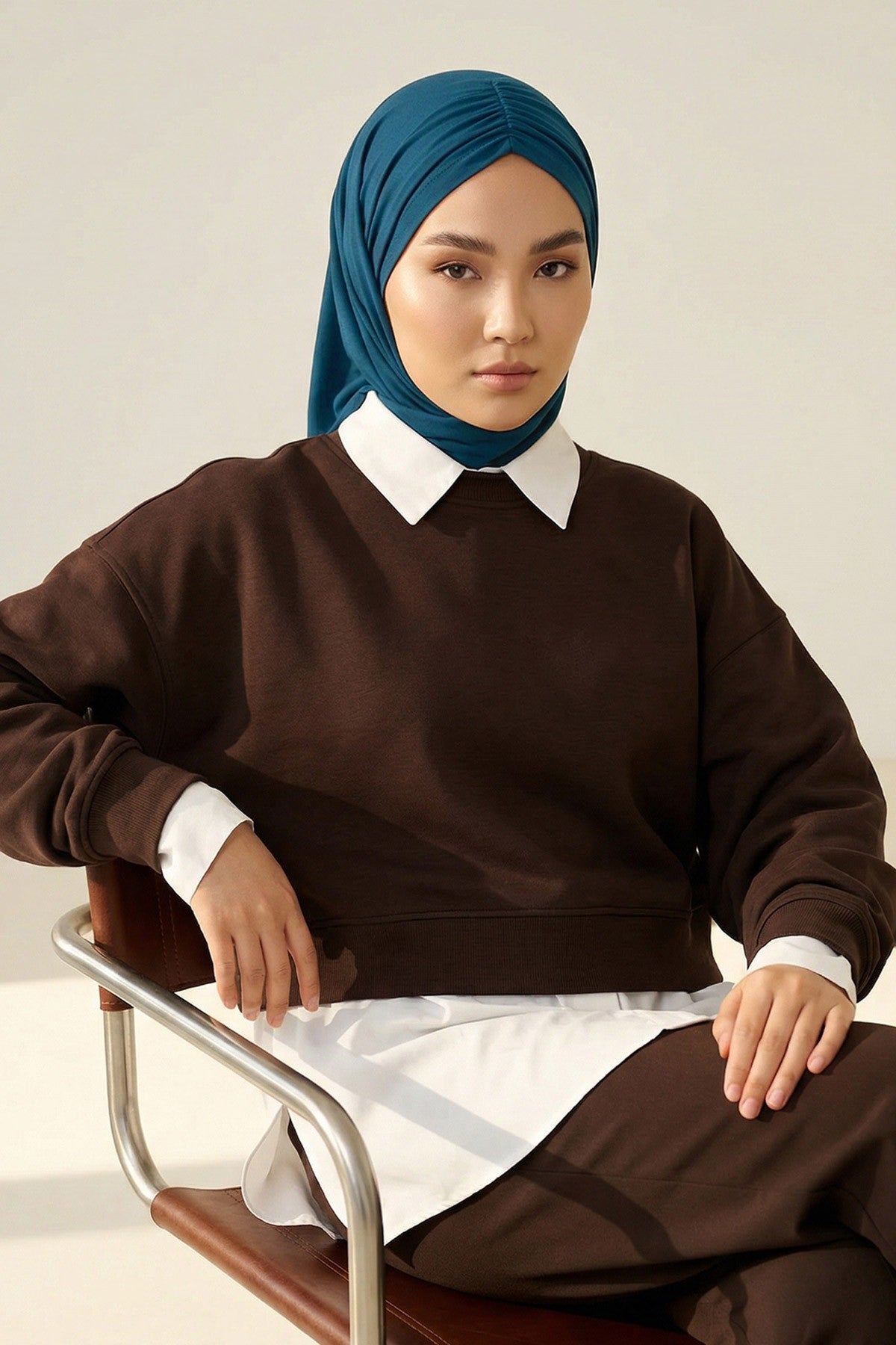 Pre-Styled Draped Jersey Hijab - Non-Slip, Breathable & Comfortable Ready-to-Wear Shawl,CPS-95 Petrol Blue