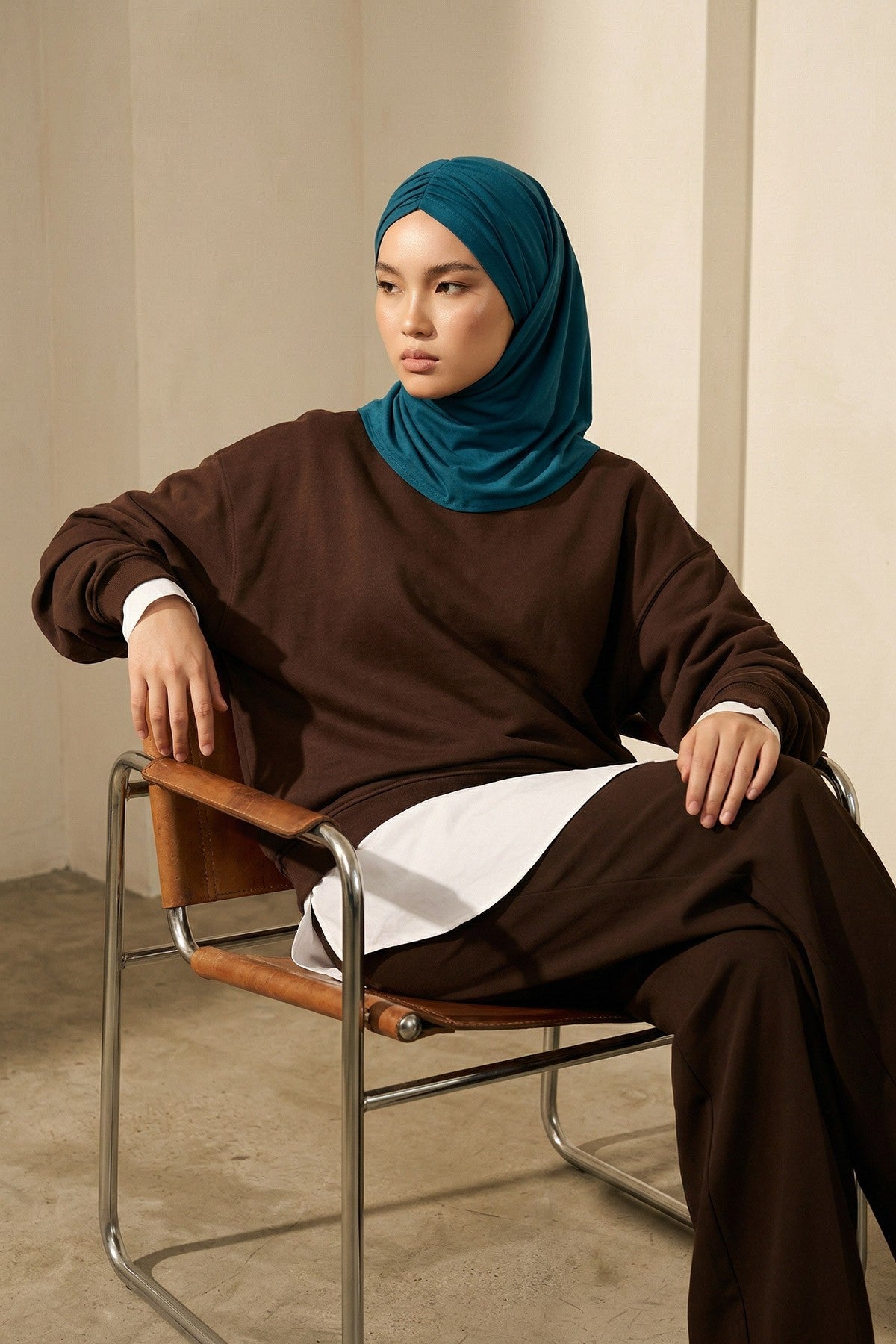Pre-Styled Draped Jersey Hijab - Non-Slip, Breathable & Comfortable Ready-to-Wear Shawl,CPS-95 Petrol Blue