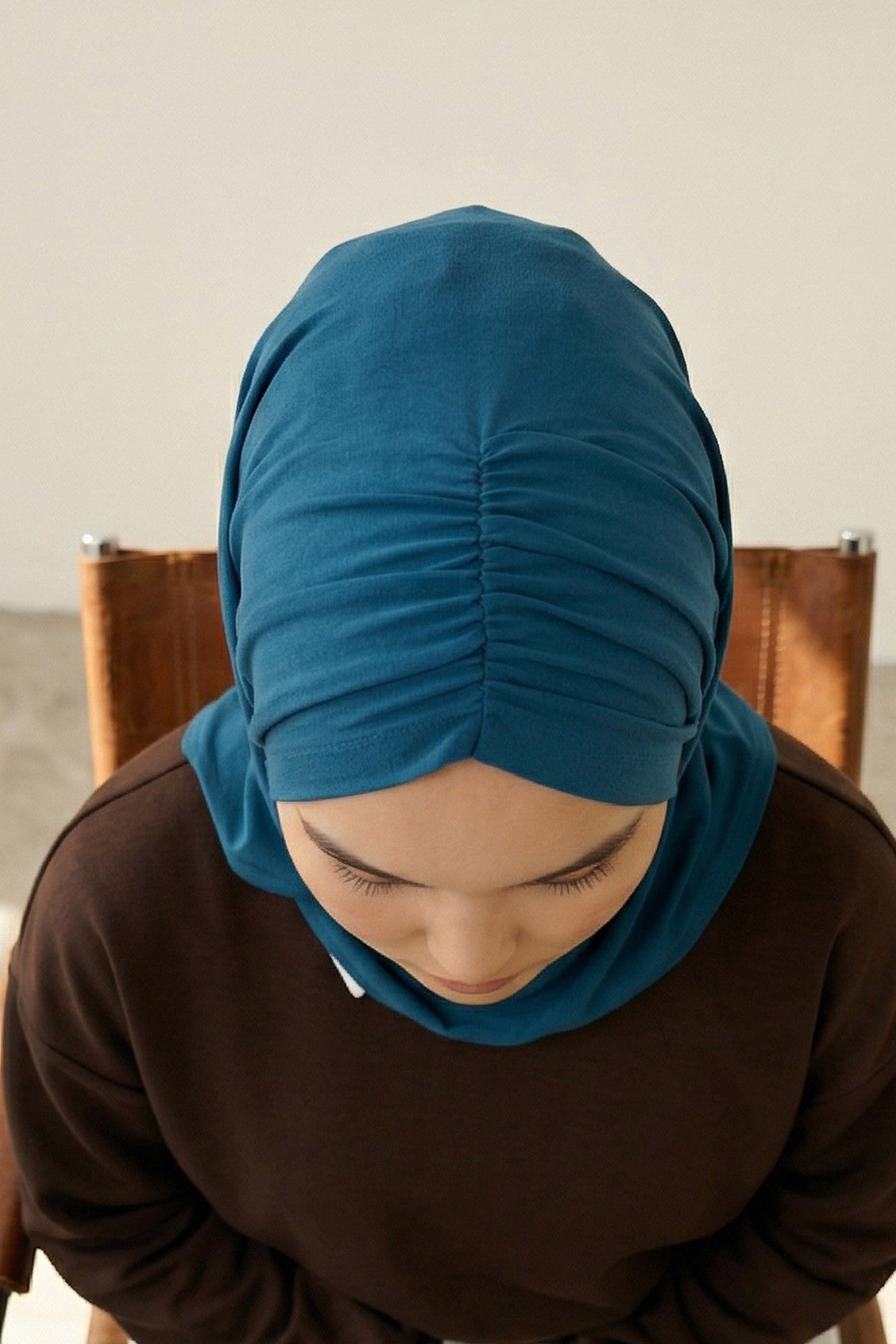 Pre-Styled Draped Jersey Hijab - Non-Slip, Breathable & Comfortable Ready-to-Wear Shawl,CPS-95 Petrol Blue