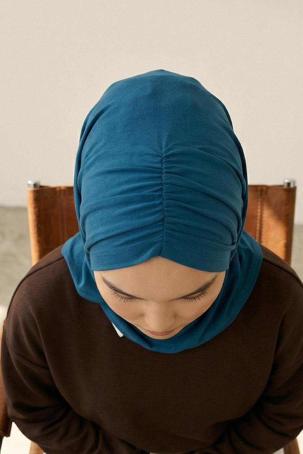 Pre-Styled Draped Jersey Hijab - Non-Slip, Breathable & Comfortable Ready-to-Wear Shawl,CPS-95 Petrol Blue