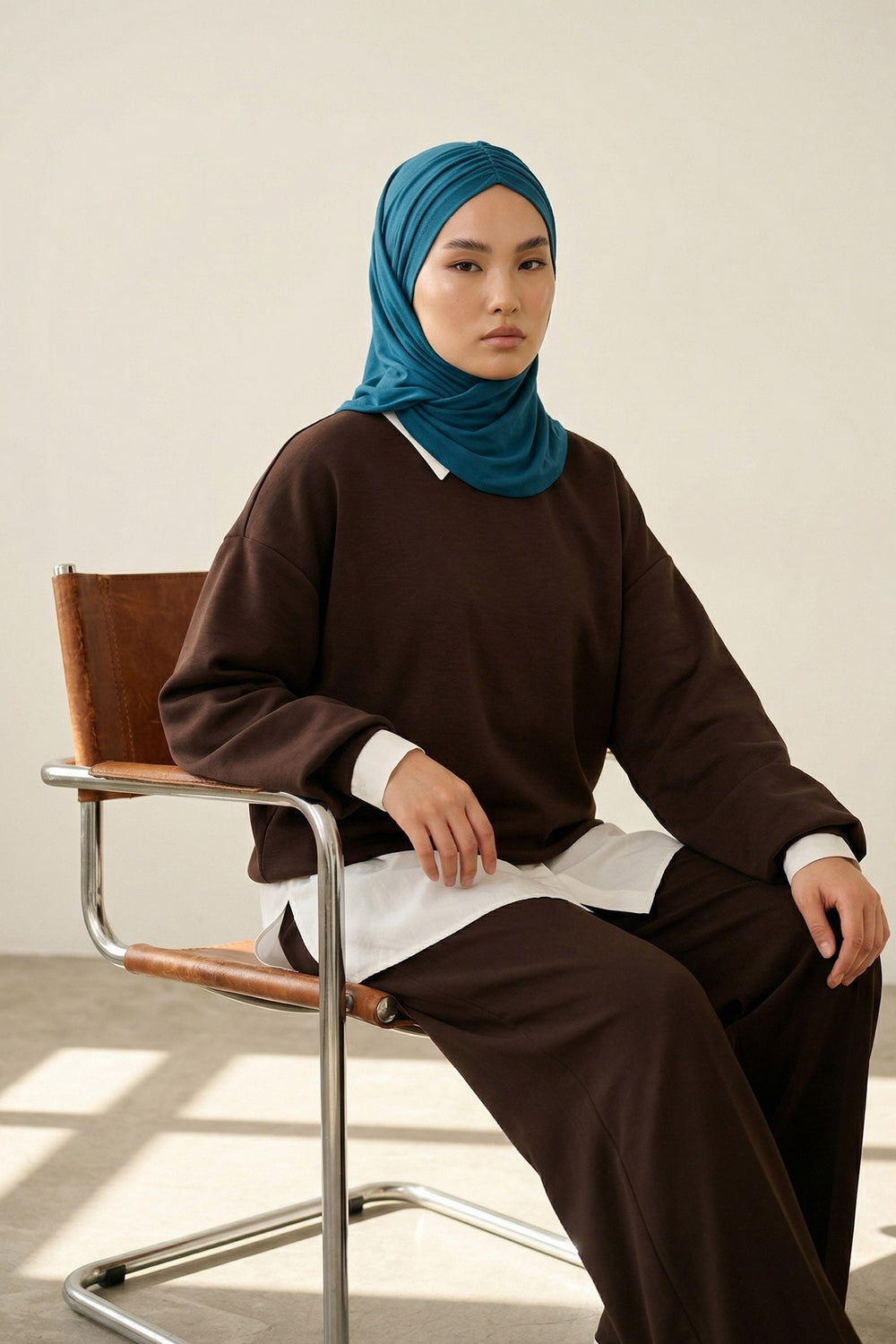 Pre-Styled Draped Jersey Hijab - Non-Slip, Breathable & Comfortable Ready-to-Wear Shawl,CPS-95 Petrol Blue
