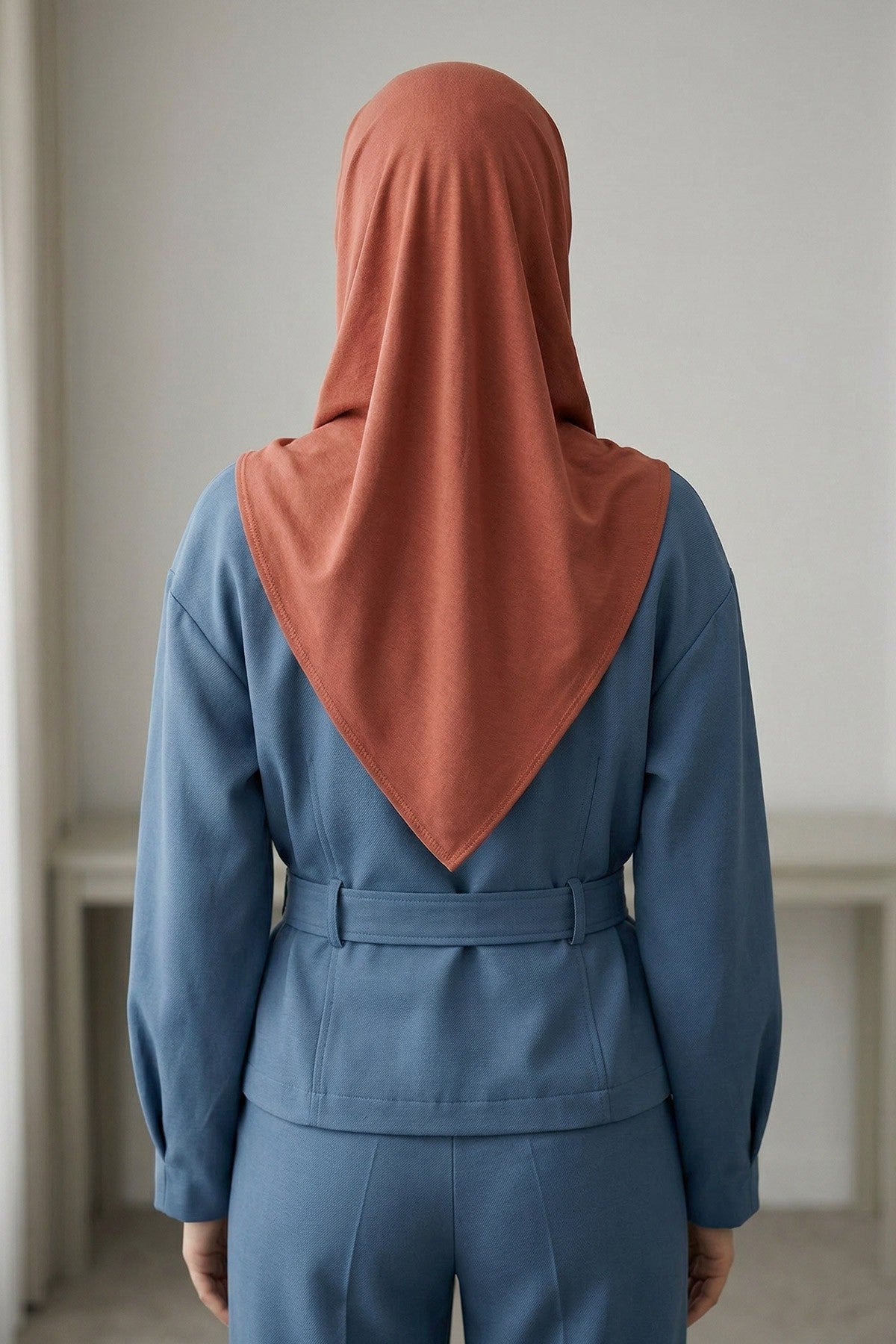 Pre-Styled Draped Jersey Hijab - Non-Slip, Breathable & Comfortable Ready-to-Wear Shawl,CPS-95 Cinnamon
