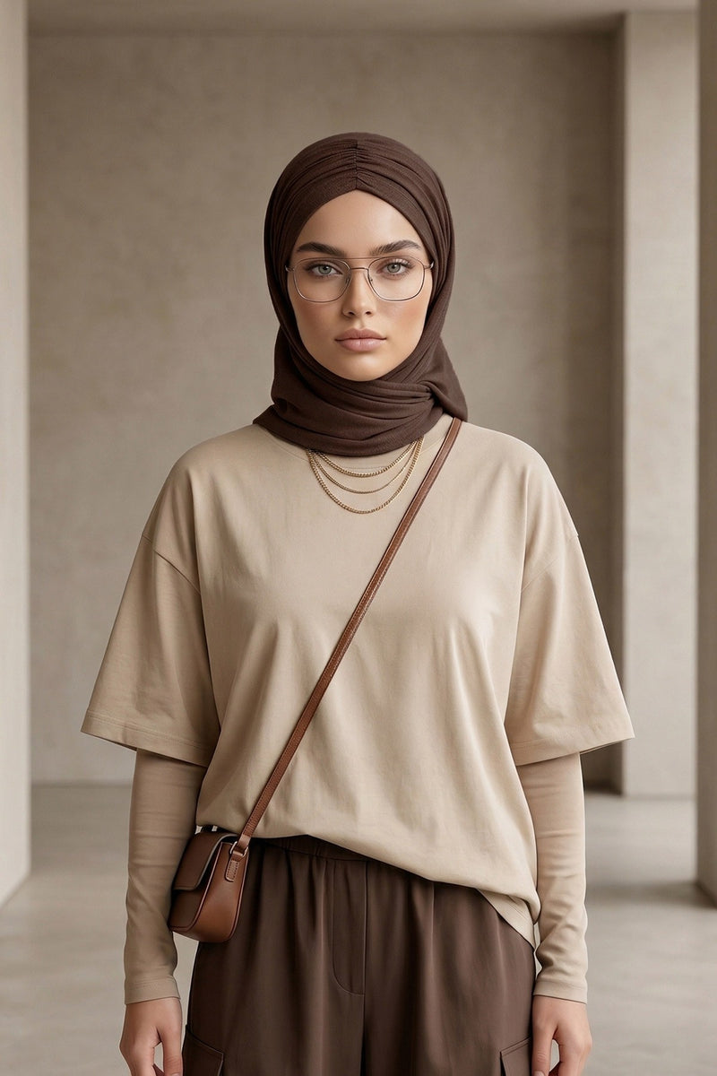 Pre-Styled Draped Jersey Hijab - Non-Slip, Breathable & Comfortable Ready-to-Wear Shawl,CPS-95