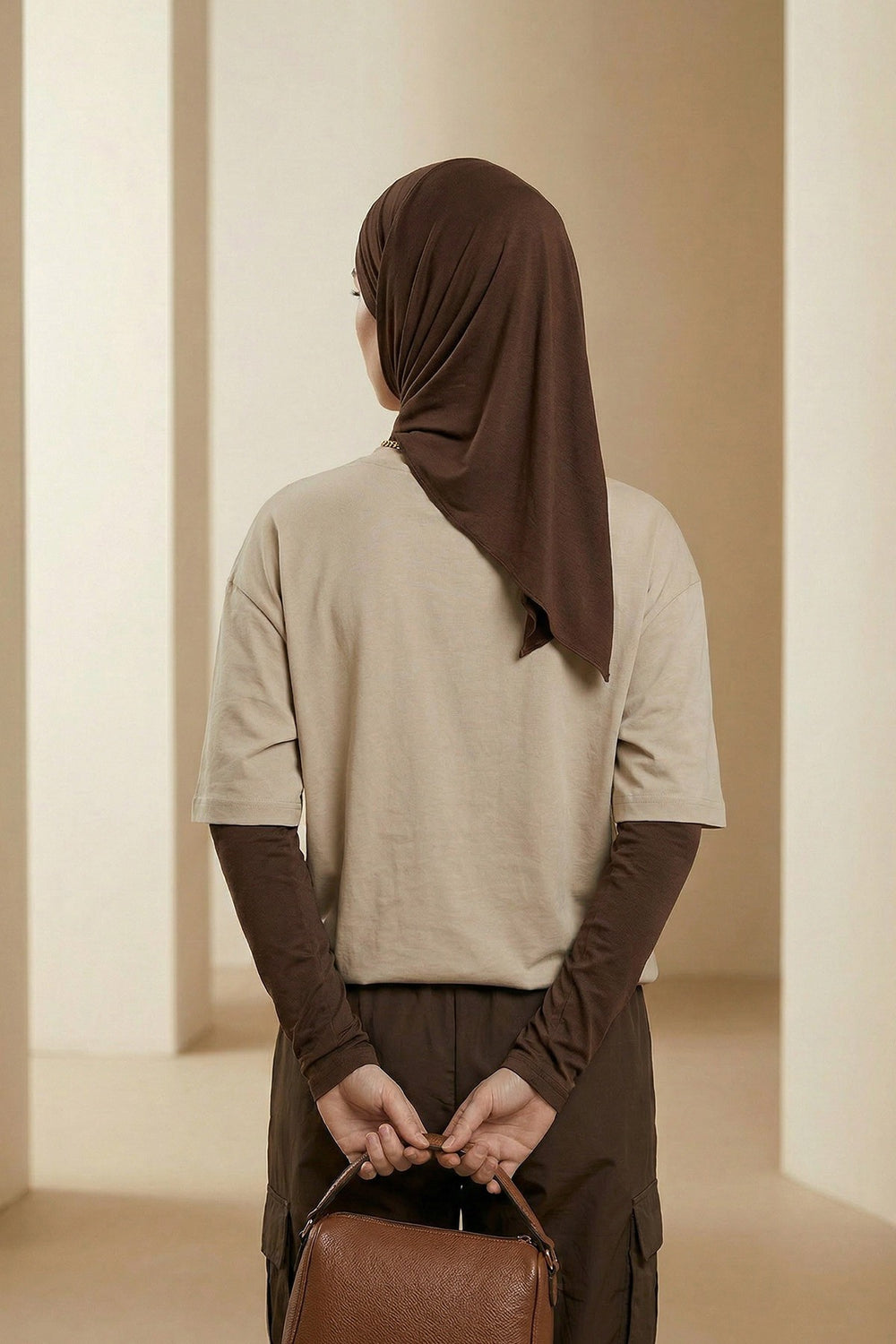 Pre-Styled Draped Jersey Hijab - Non-Slip, Breathable & Comfortable Ready-to-Wear Shawl,CPS-95 Brown