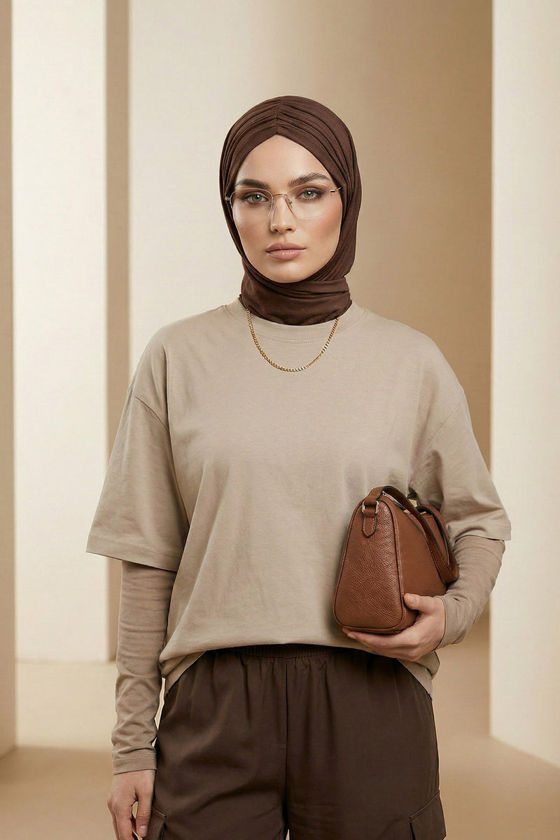 Pre-Styled Draped Jersey Hijab - Non-Slip, Breathable & Comfortable Ready-to-Wear Shawl,CPS-95