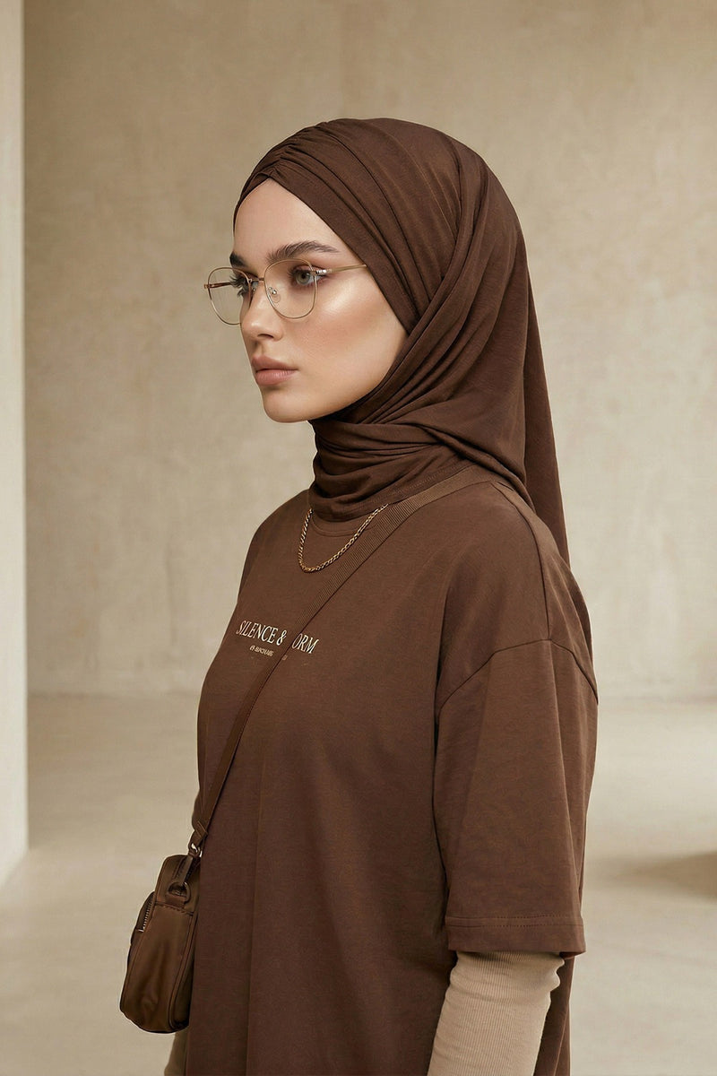 Pre-Styled Draped Jersey Hijab - Non-Slip, Breathable & Comfortable Ready-to-Wear Shawl,CPS-95