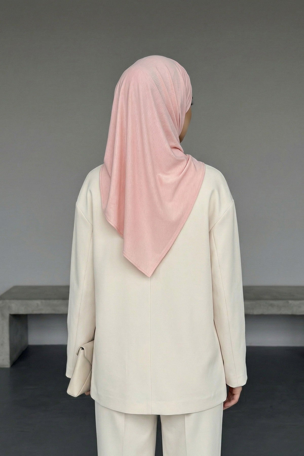 Pre-Styled Draped Jersey Hijab - Non-Slip, Breathable & Comfortable Ready-to-Wear Shawl,CPS-95 Powder