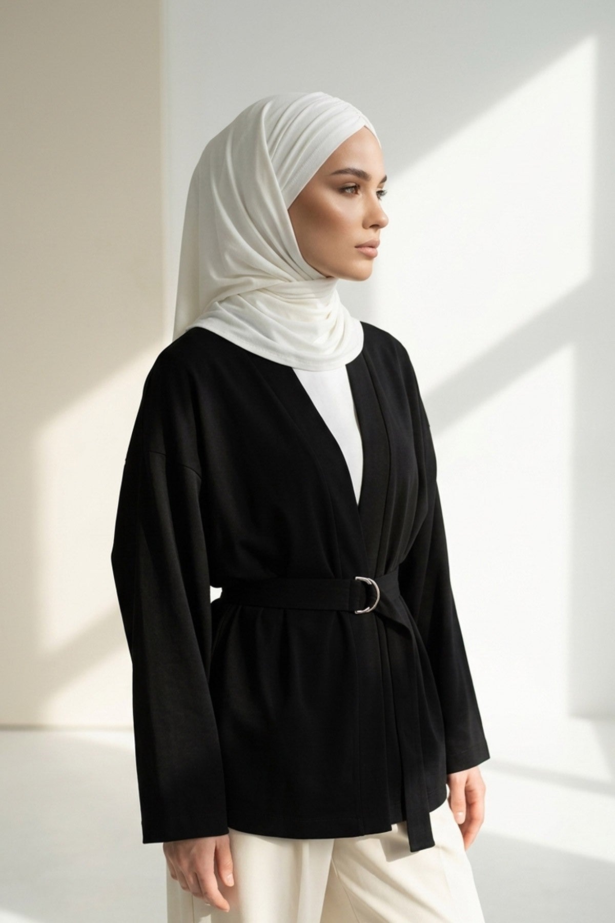 Pre-Styled Draped Jersey Hijab - Non-Slip, Breathable & Comfortable Ready-to-Wear Shawl,CPS-95 Ivory