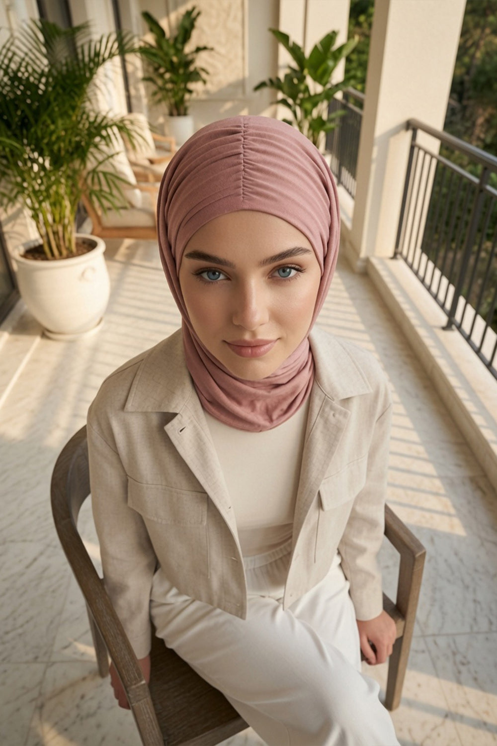 Pre-Styled Draped Jersey Hijab - Non-Slip, Breathable & Comfortable Ready-to-Wear Shawl,CPS-95 Cappucino