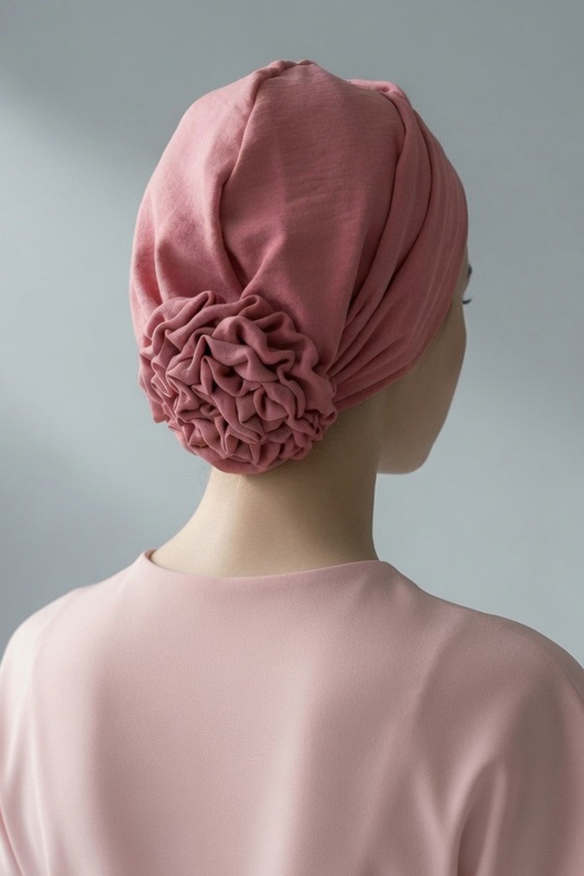 Pre-Tied Aerobin Hijab Cap with Back Rose Detail, Lightweight Instant Turban Bonnet for Women,B-53A