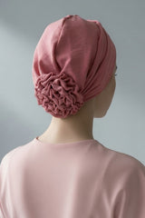 Pre-Tied Aerobin Hijab Cap with Back Rose Detail, Lightweight Instant Turban Bonnet for Women,B-53A