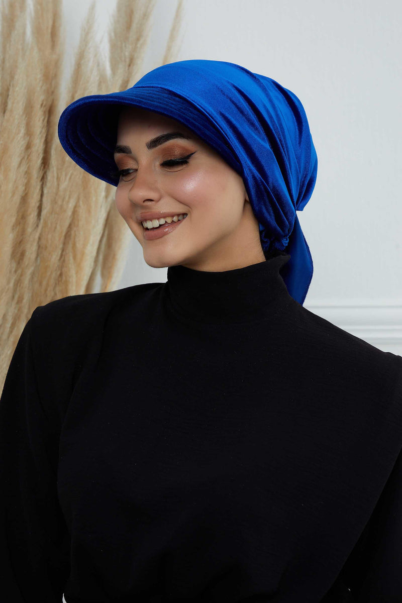 Vorgebundene Instant-Turbanmütze aus Samt für Damen, superweiche Schirmmütze aus Samt für Damen, Sonnenschutzvisier, Chemo-Kopfbedeckung, B-71K
