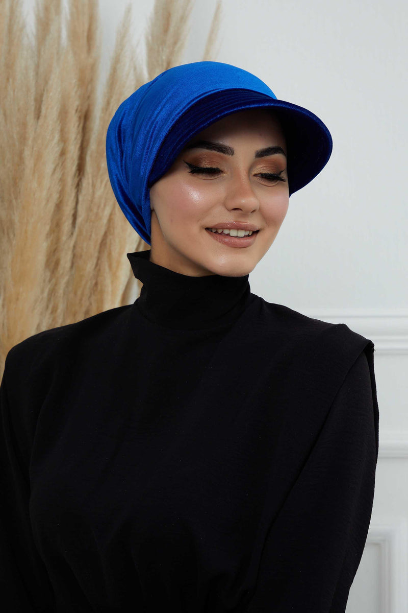 Vorgebundene Instant-Turbanmütze aus Samt für Damen, superweiche Schirmmütze aus Samt für Damen, Sonnenschutzvisier, Chemo-Kopfbedeckung, B-71K