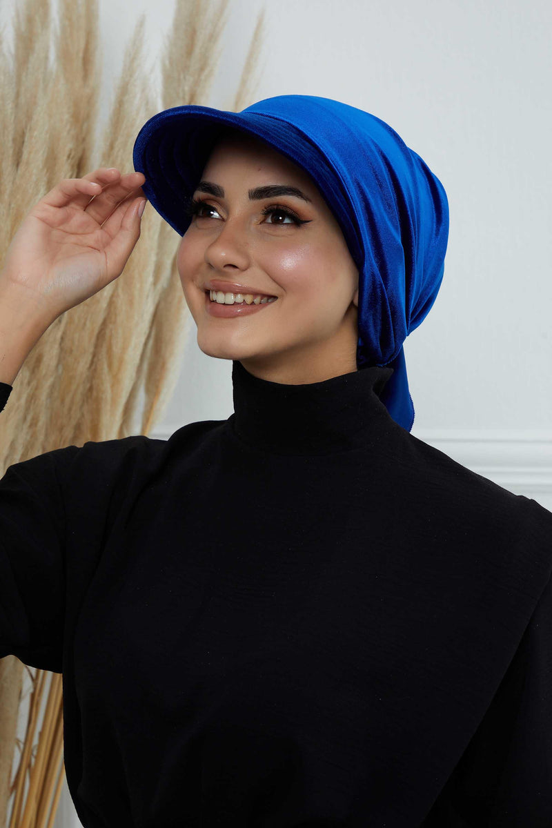 Vorgebundene Instant-Turbanmütze aus Samt für Damen, superweiche Schirmmütze aus Samt für Damen, Sonnenschutzvisier, Chemo-Kopfbedeckung, B-71K