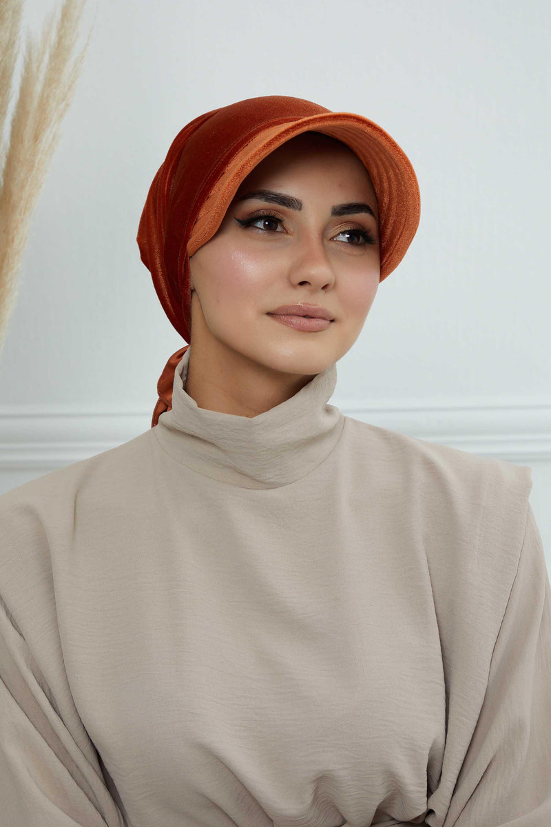 Vorgebundene Instant-Turbanmütze aus Samt für Damen, superweiche Schirmmütze aus Samt für Damen, Sonnenschutzvisier, Chemo-Kopfbedeckung, B-71K