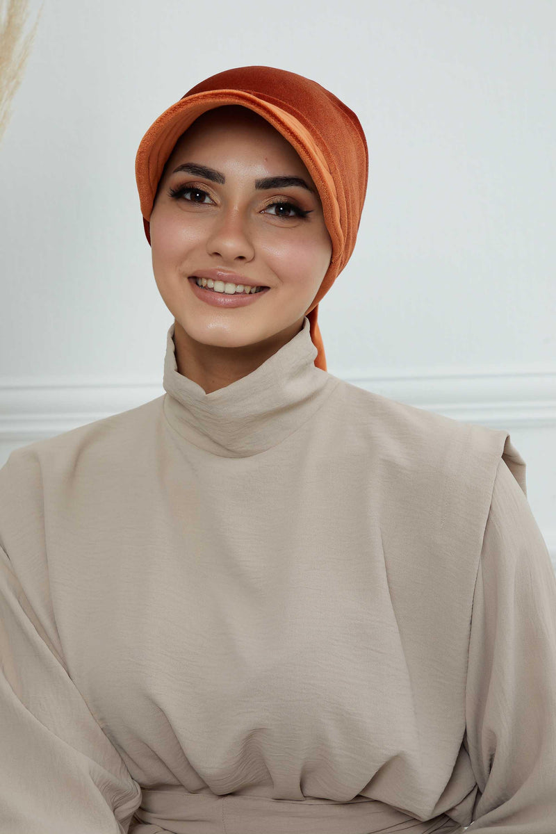 Vorgebundene Instant-Turbanmütze aus Samt für Damen, superweiche Schirmmütze aus Samt für Damen, Sonnenschutzvisier, Chemo-Kopfbedeckung, B-71K