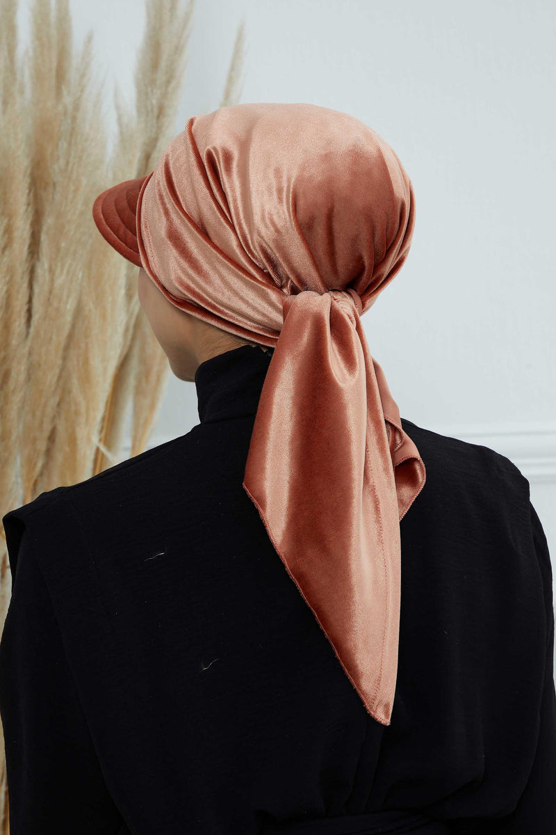 Vorgebundene Instant-Turbanmütze aus Samt für Damen, superweiche Schirmmütze aus Samt für Damen, Sonnenschutzvisier, Chemo-Kopfbedeckung, B-71K