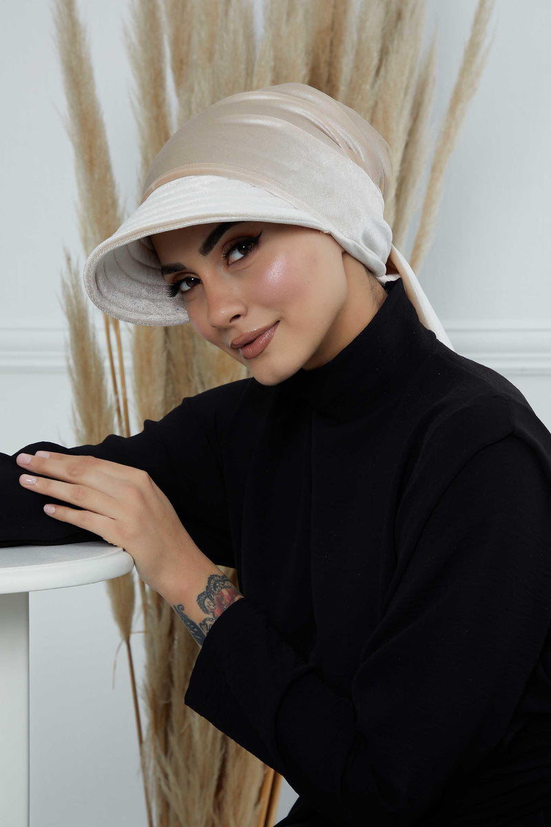 Vorgebundene Instant-Turbanmütze aus Samt für Damen, superweiche Schirmmütze aus Samt für Damen, Sonnenschutzvisier, Chemo-Kopfbedeckung, B-71K