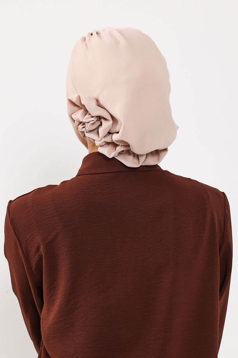 Pre-Tied Modest Turban for Women, Soft Aerobin Fabric Hijab with Stylish Back Flower, Slip-On Cotton Blend Head Cover,HT-92