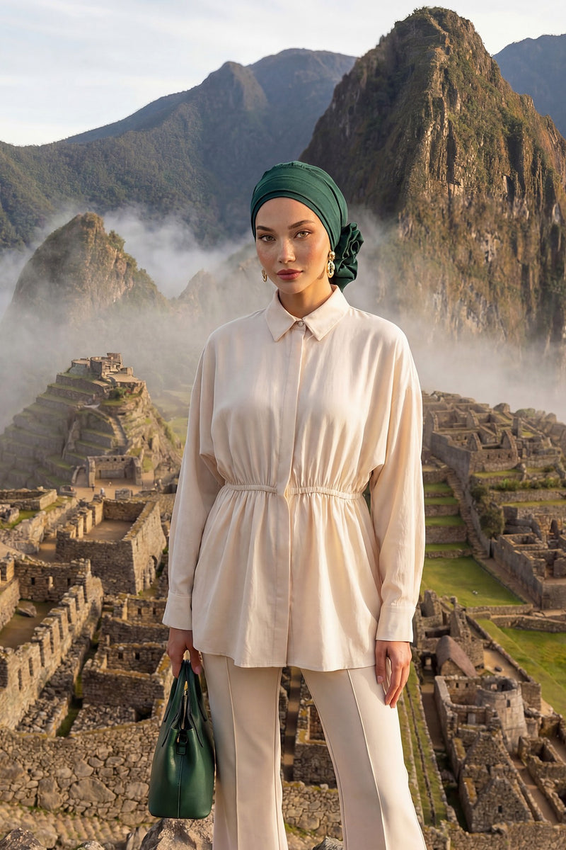 Pre-Tied Modest Turban for Women, Soft Aerobin Fabric Hijab with Stylish Back Flower, Slip-On Cotton Blend Head Cover,HT-92