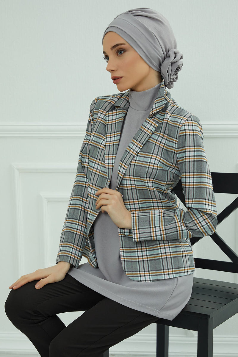 Pre-Tied Modest Turban for Women, Soft Aerobin Fabric Hijab with Stylish Back Flower, Slip-On Cotton Blend Head Cover,HT-92