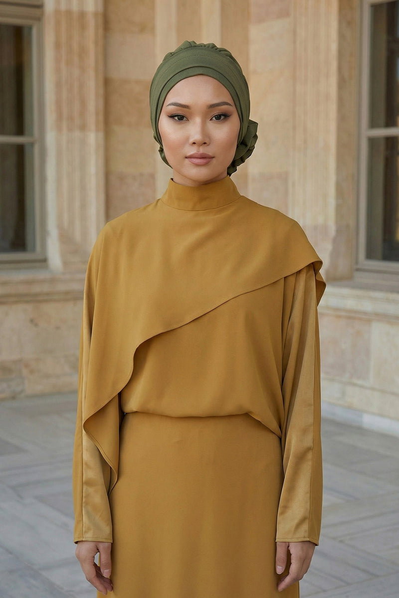 Pre-Tied Modest Turban for Women, Soft Aerobin Fabric Hijab with Stylish Back Flower, Slip-On Cotton Blend Head Cover,HT-92