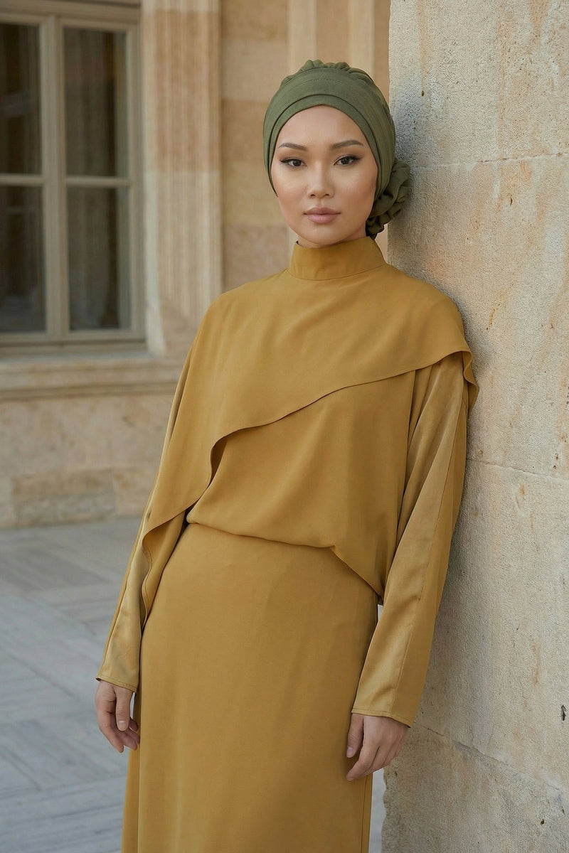 Pre-Tied Modest Turban for Women, Soft Aerobin Fabric Hijab with Stylish Back Flower, Slip-On Cotton Blend Head Cover,HT-92