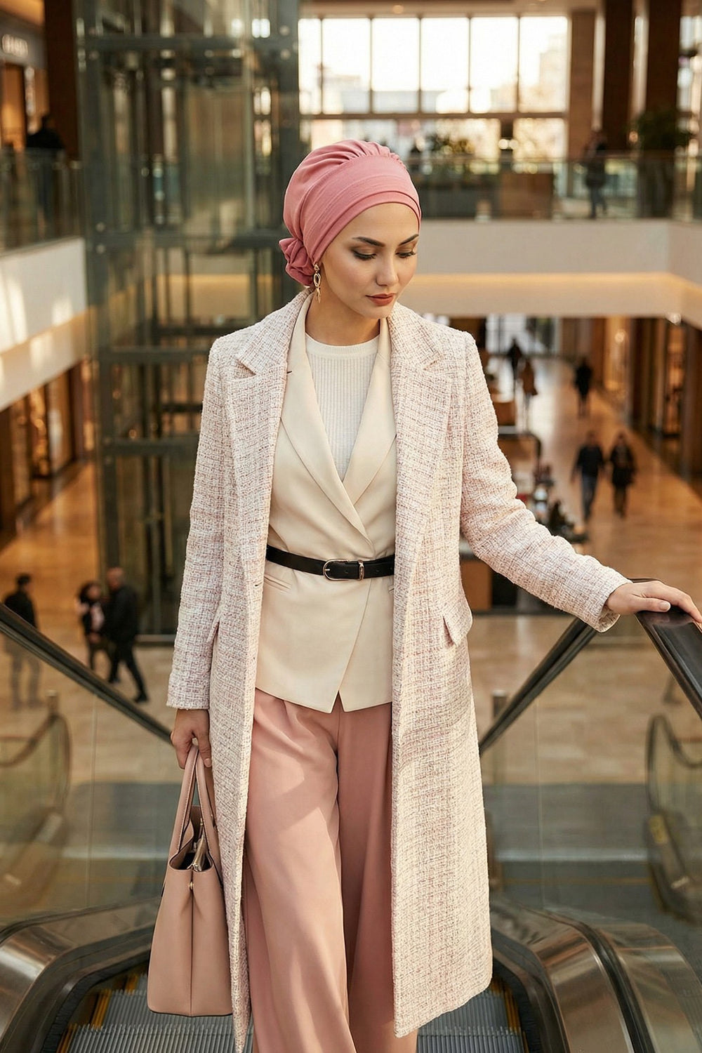 Pre-Tied Modest Turban for Women, Soft Aerobin Fabric Hijab with Stylish Back Flower, Slip-On Cotton Blend Head Cover,HT-92 Dark Pink