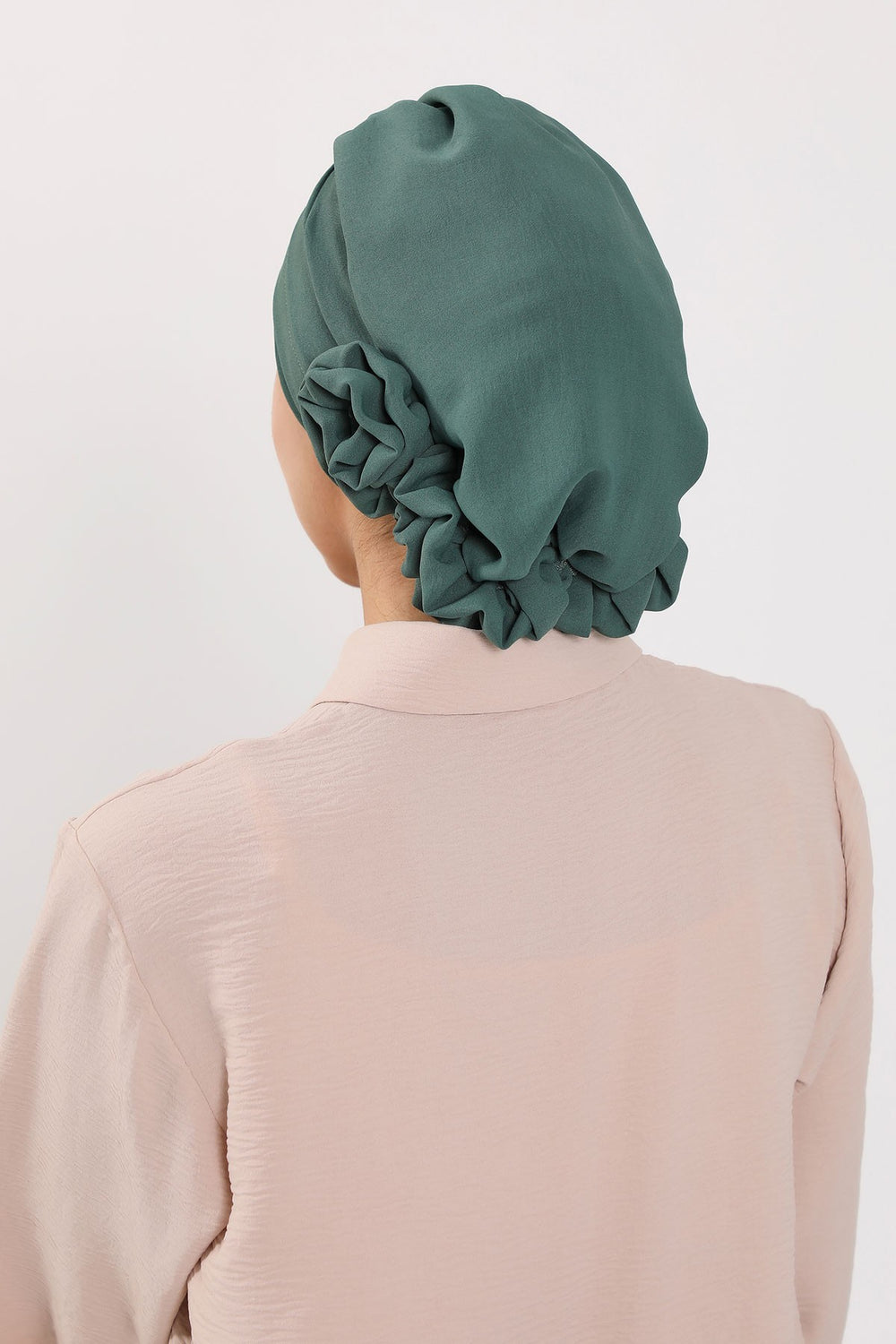 Pre-Tied Modest Turban for Women, Soft Aerobin Fabric Hijab with Stylish Back Flower, Slip-On Cotton Blend Head Cover,HT-92 Light Green