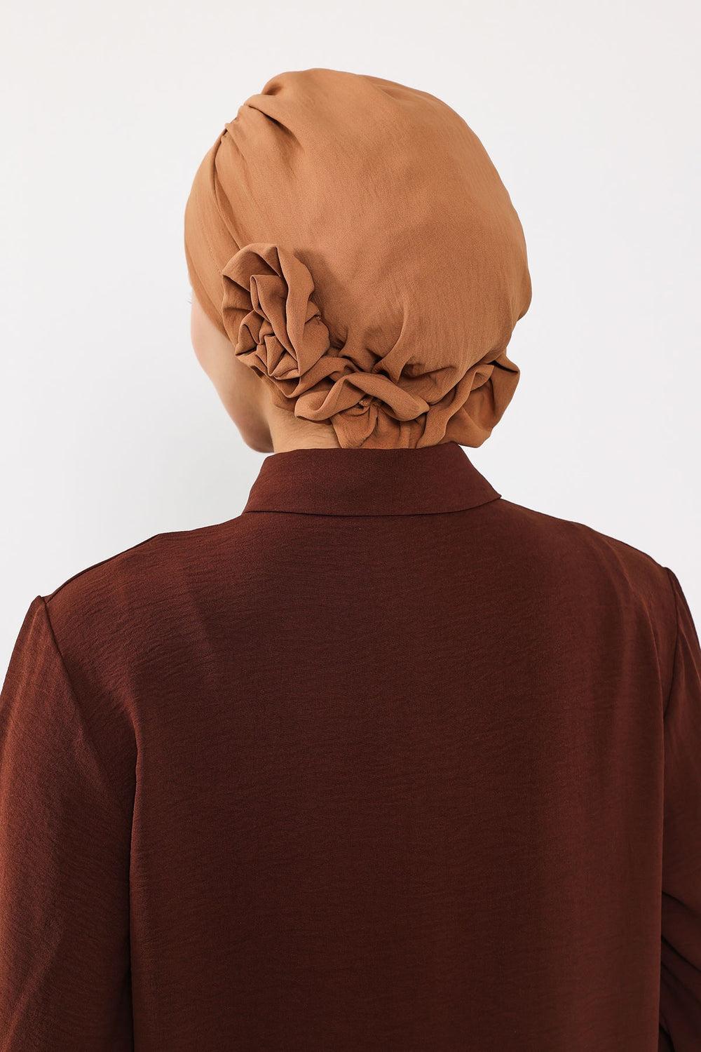 Pre-Tied Modest Turban for Women, Soft Aerobin Fabric Hijab with Stylish Back Flower, Slip-On Cotton Blend Head Cover,HT-92 Camel