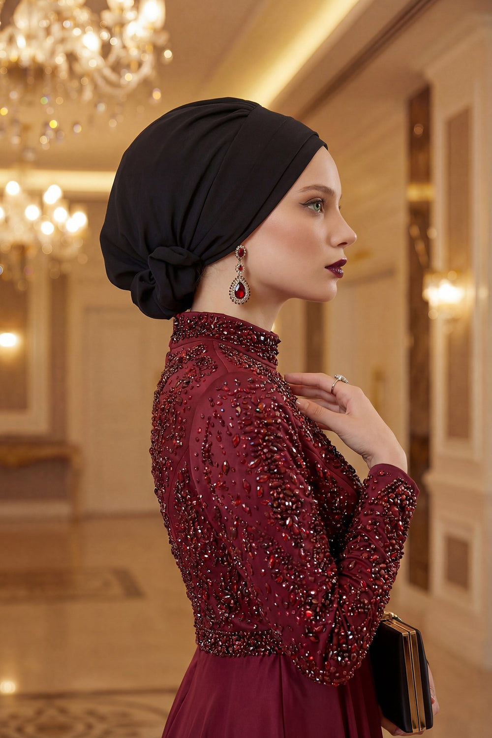 Pre-Tied Modest Turban for Women, Soft Aerobin Fabric Hijab with Stylish Back Flower, Slip-On Cotton Blend Head Cover,HT-92 Black
