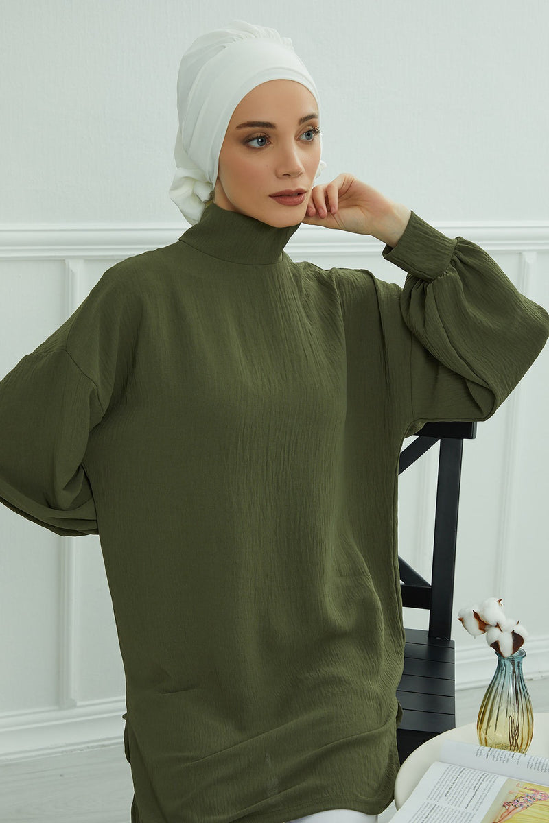 Pre-Tied Modest Turban for Women, Soft Aerobin Fabric Hijab with Stylish Back Flower, Slip-On Cotton Blend Head Cover,HT-92