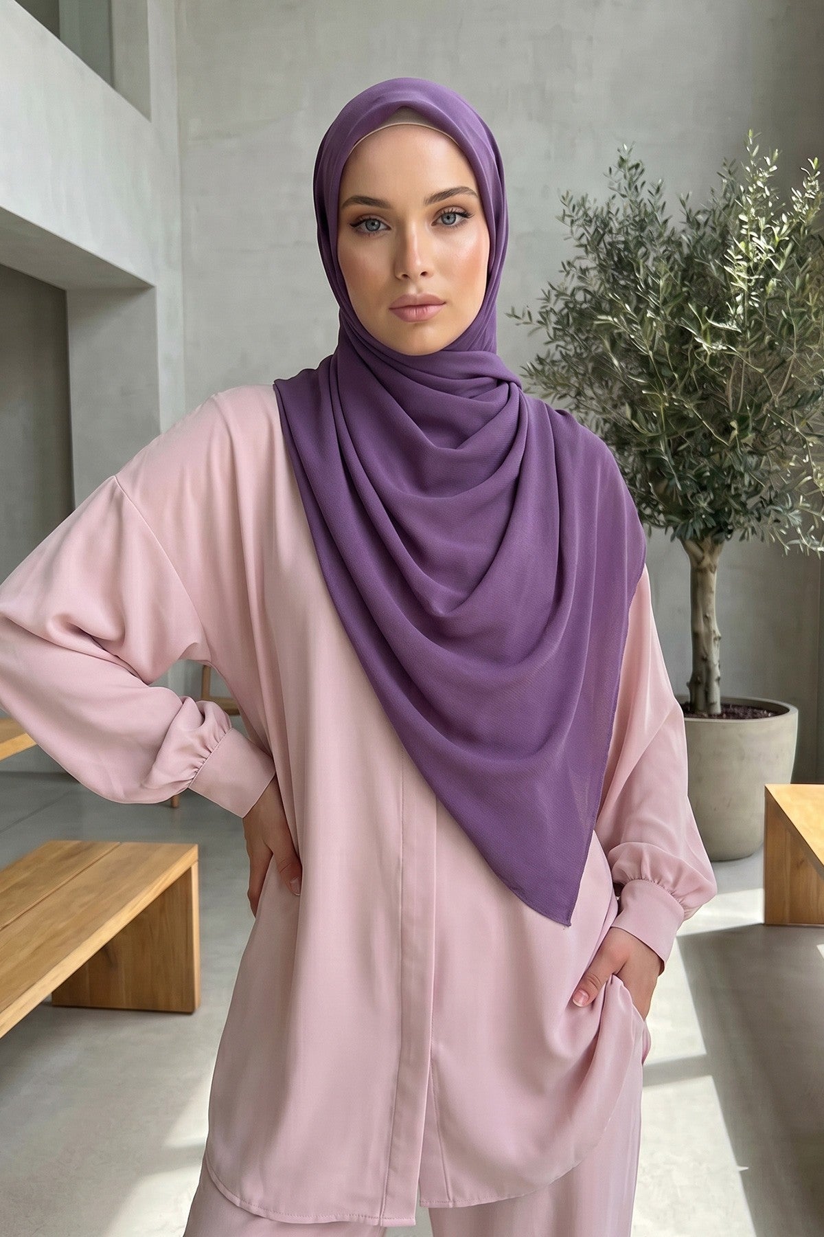 Premium Crepe Hijab Shawl, Soft Non-Slip Ready-to-Wear Modest Scarf,PS-63