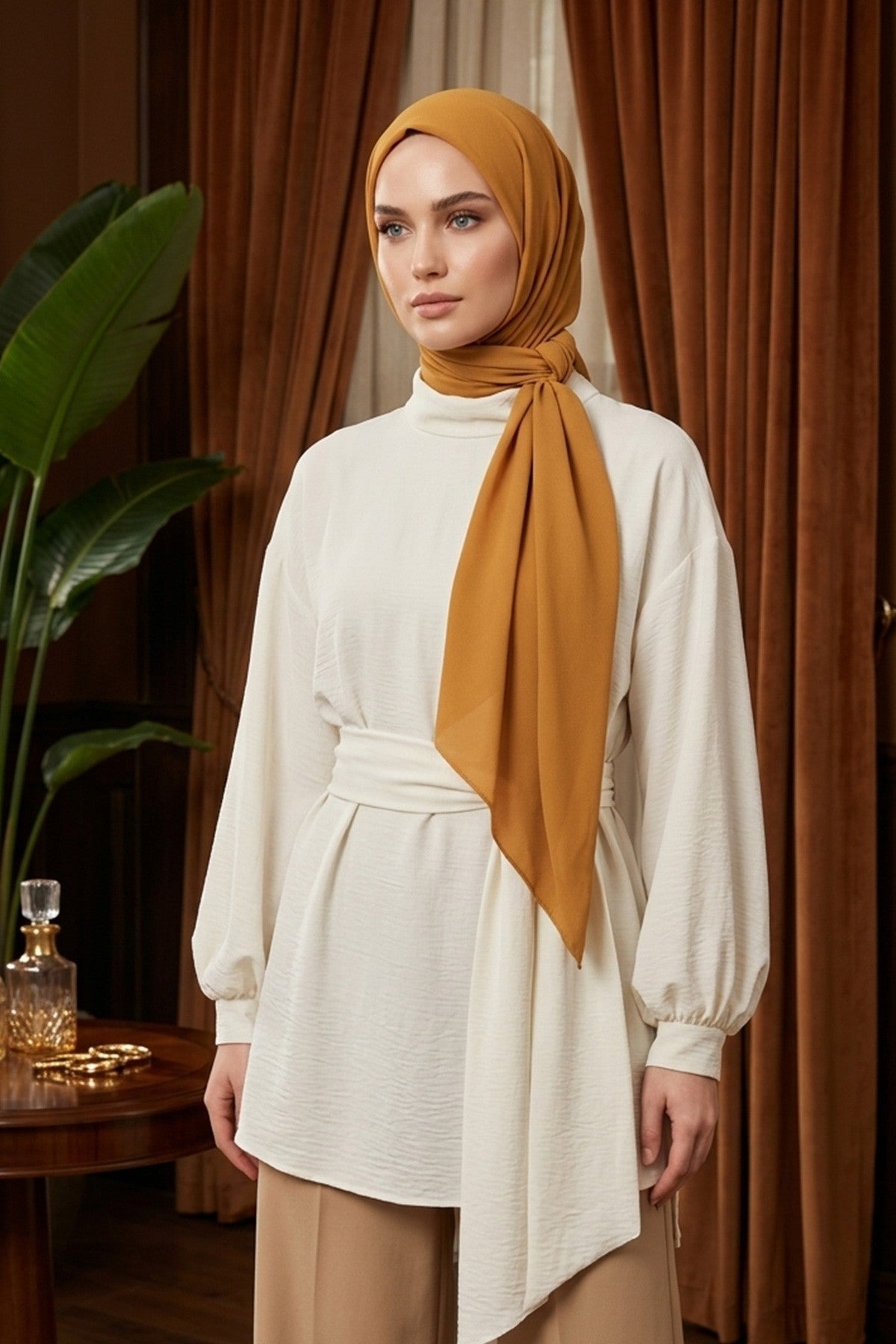 Premium Crepe Hijab Shawl, Soft Non-Slip Ready-to-Wear Modest Scarf,PS-63