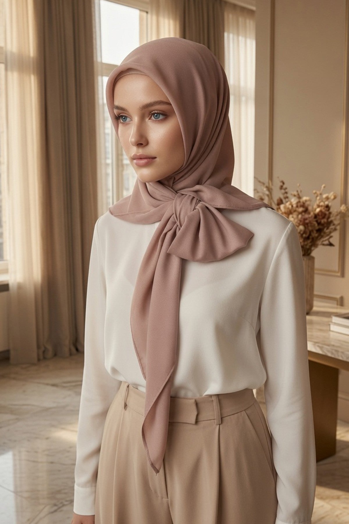 Premium Crepe Hijab Shawl, Soft Non-Slip Ready-to-Wear Modest Scarf,PS-63