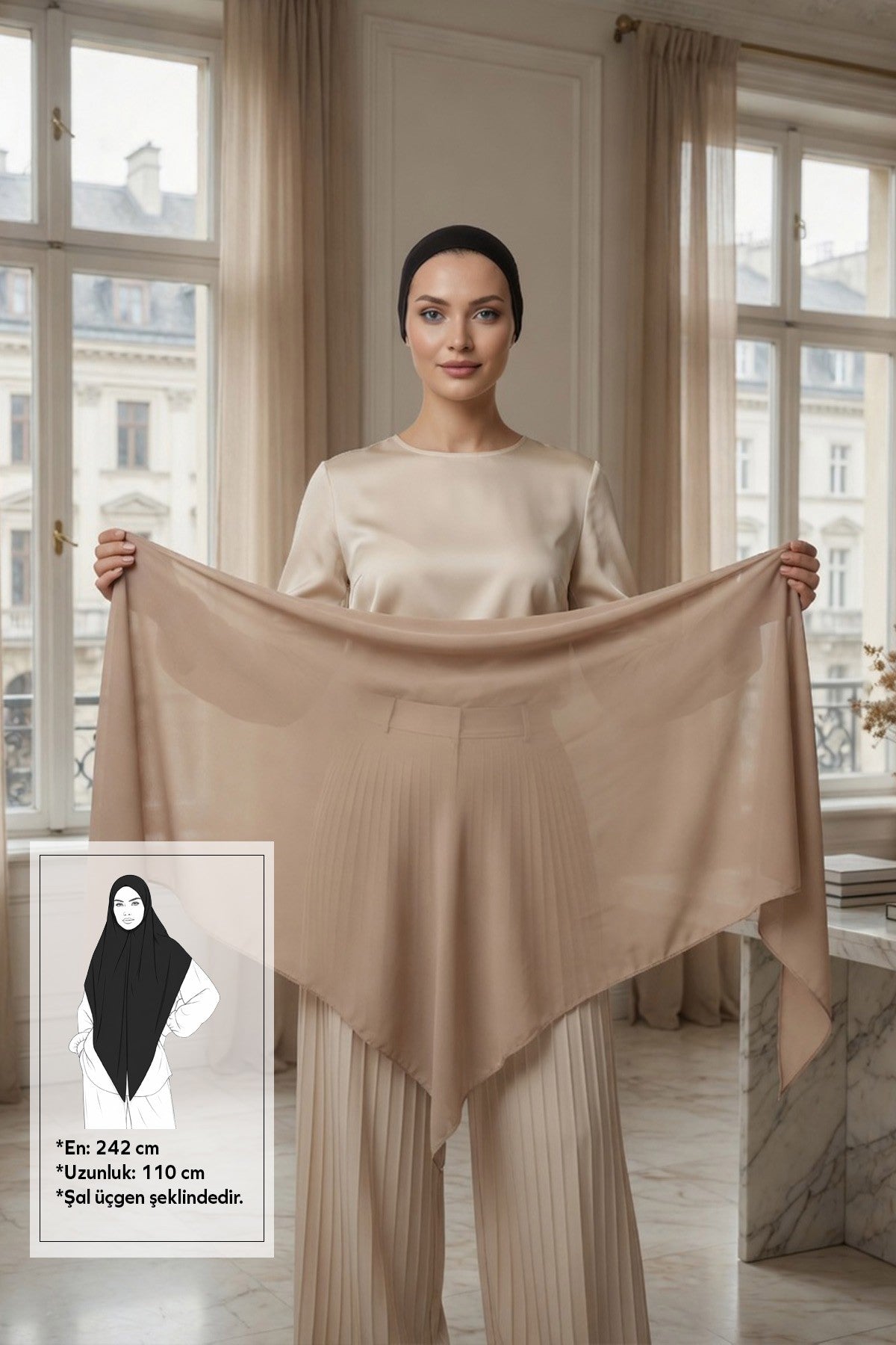 Premium Crepe Hijab Shawl, Soft Non-Slip Ready-to-Wear Modest Scarf,PS-63