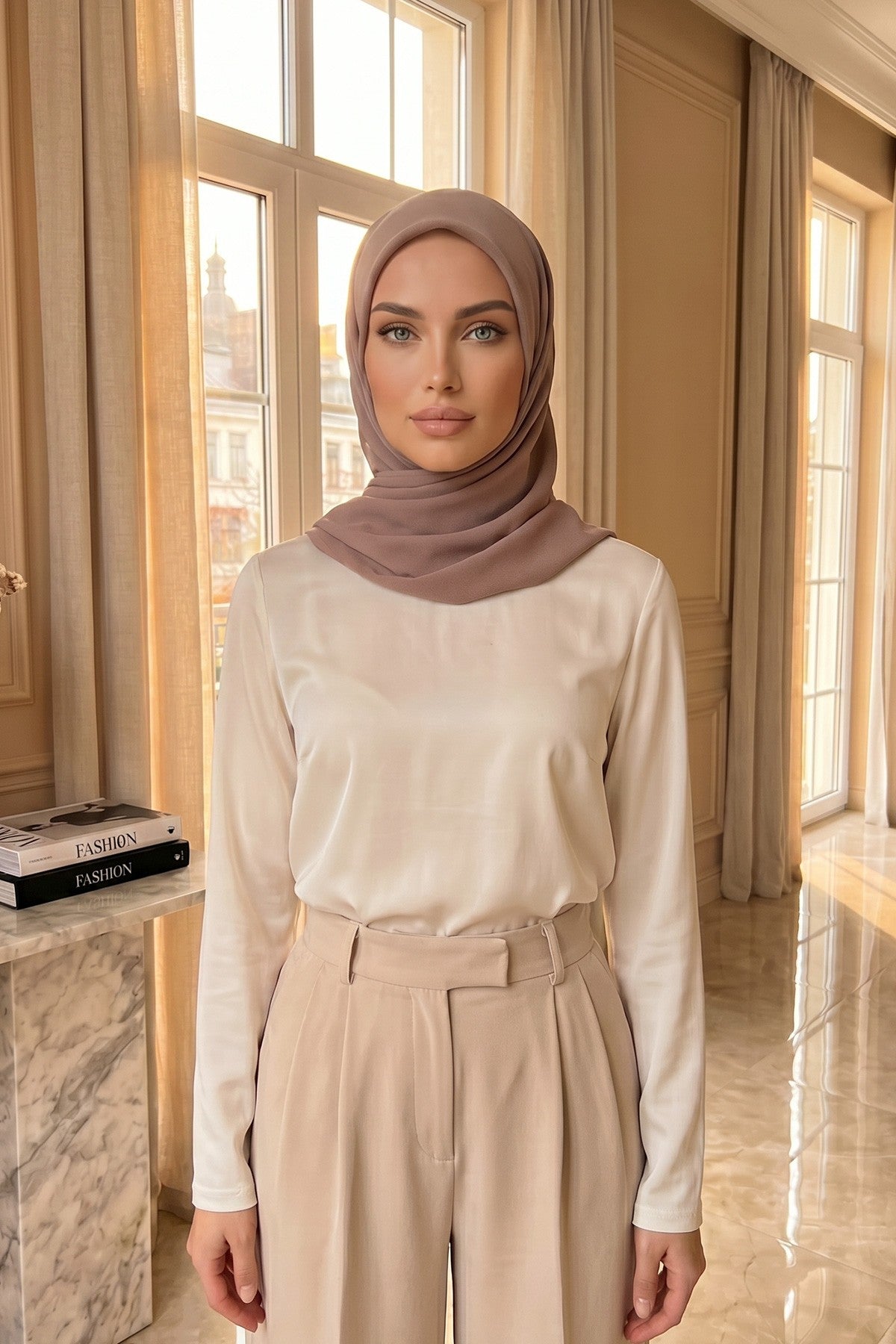 Premium Crepe Hijab Shawl, Soft Non-Slip Ready-to-Wear Modest Scarf,PS-63