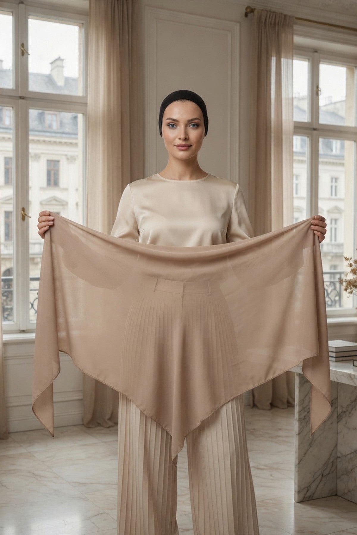 Premium Crepe Hijab Shawl, Soft Non-Slip Ready-to-Wear Modest Scarf,PS-63