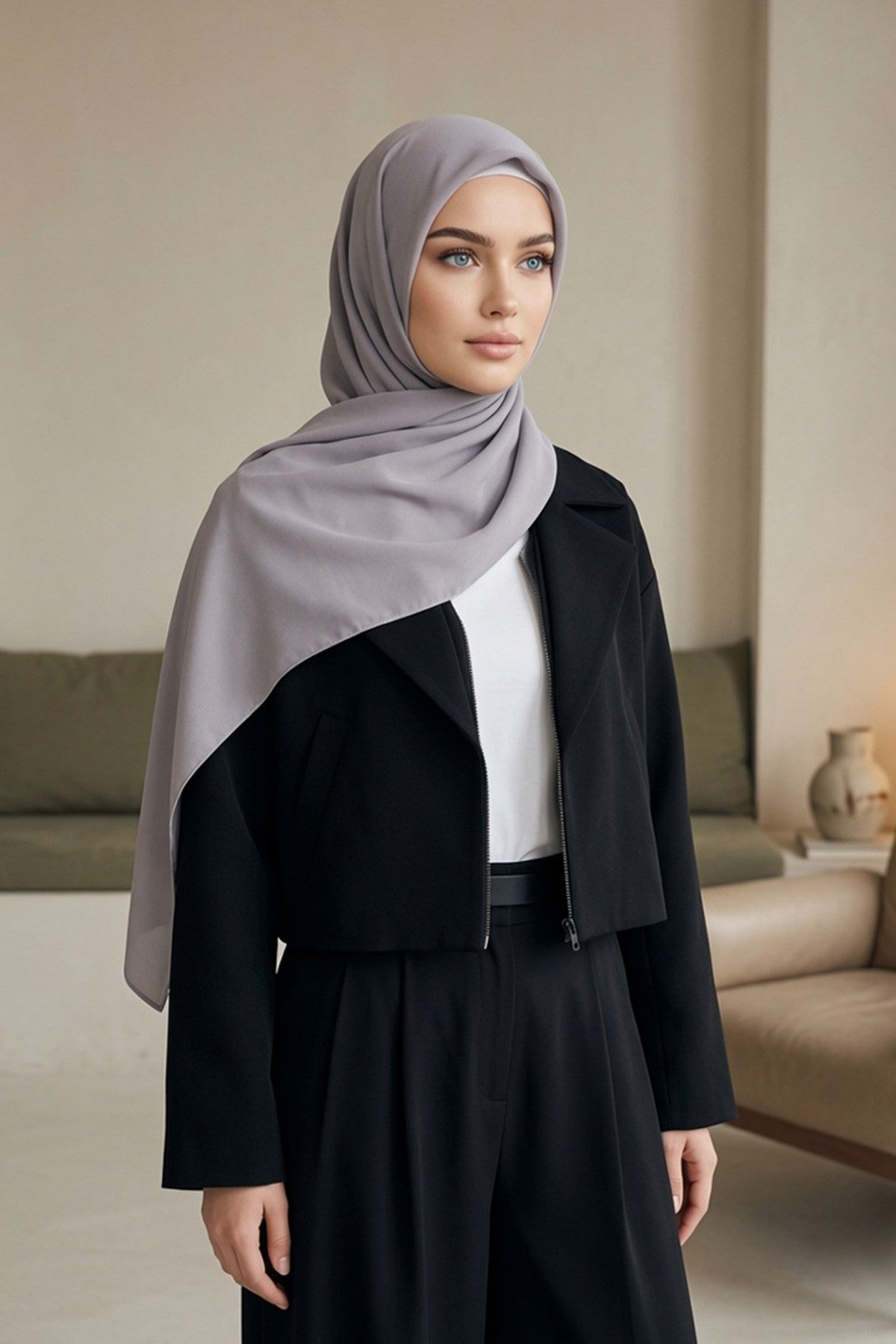Premium Crepe Hijab Shawl, Soft Non-Slip Ready-to-Wear Modest Scarf,PS-63