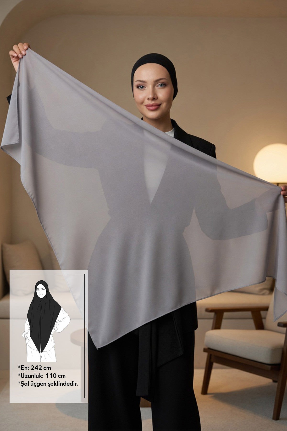 Premium Crepe Hijab Shawl, Soft Non-Slip Ready-to-Wear Modest Scarf,PS-63