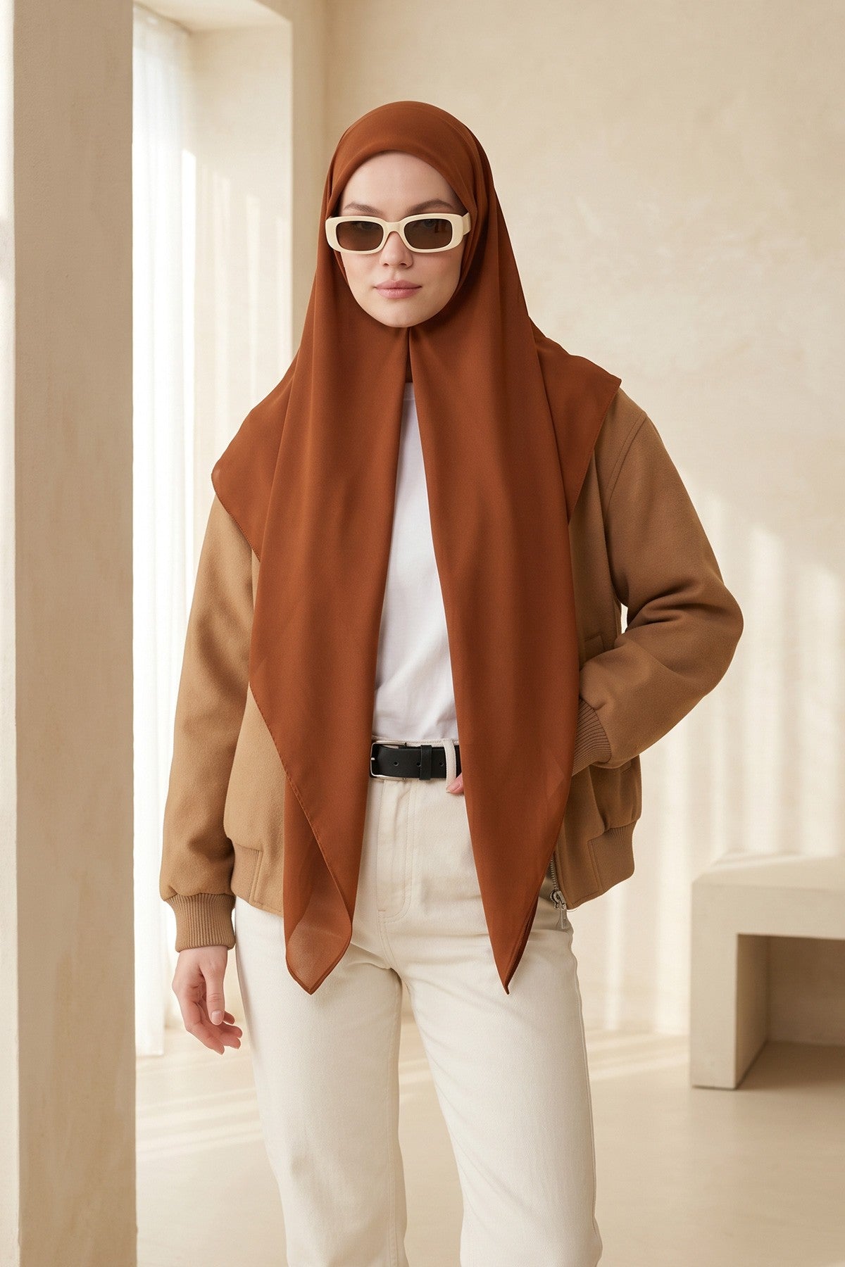 Premium Crepe Hijab Shawl, Soft Non-Slip Ready-to-Wear Modest Scarf,PS-63