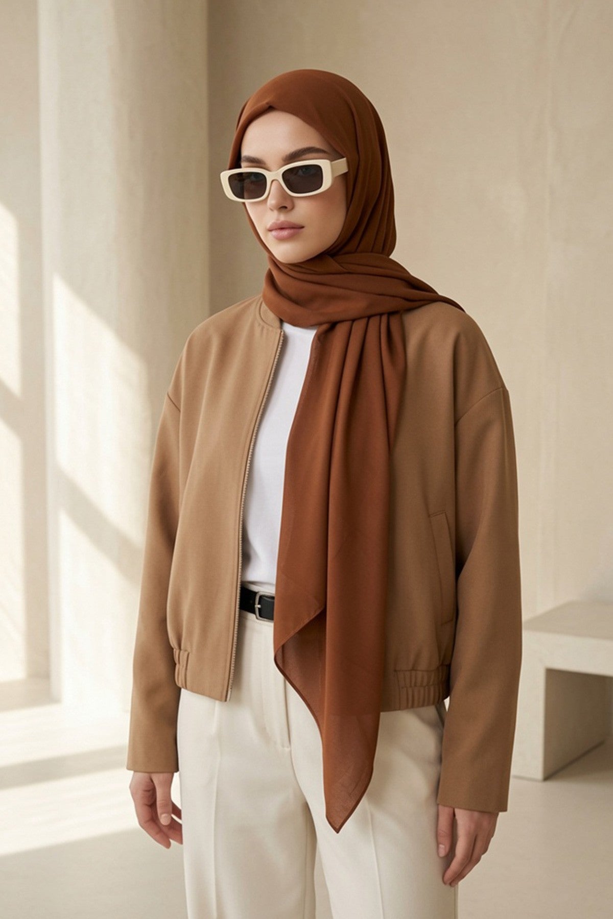 Premium Crepe Hijab Shawl, Soft Non-Slip Ready-to-Wear Modest Scarf,PS-63