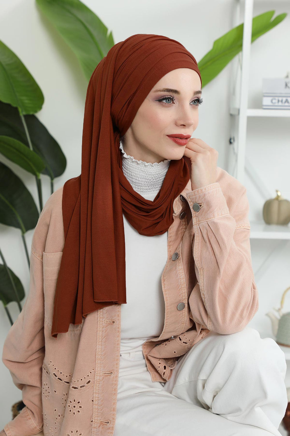 Premium Jersey Shawl Hijab for Women, Easy to Wear Cotton Headscarf, Lightweight and Breathable Instant Jersey Shawl, Mother's Day Gift,BT-1