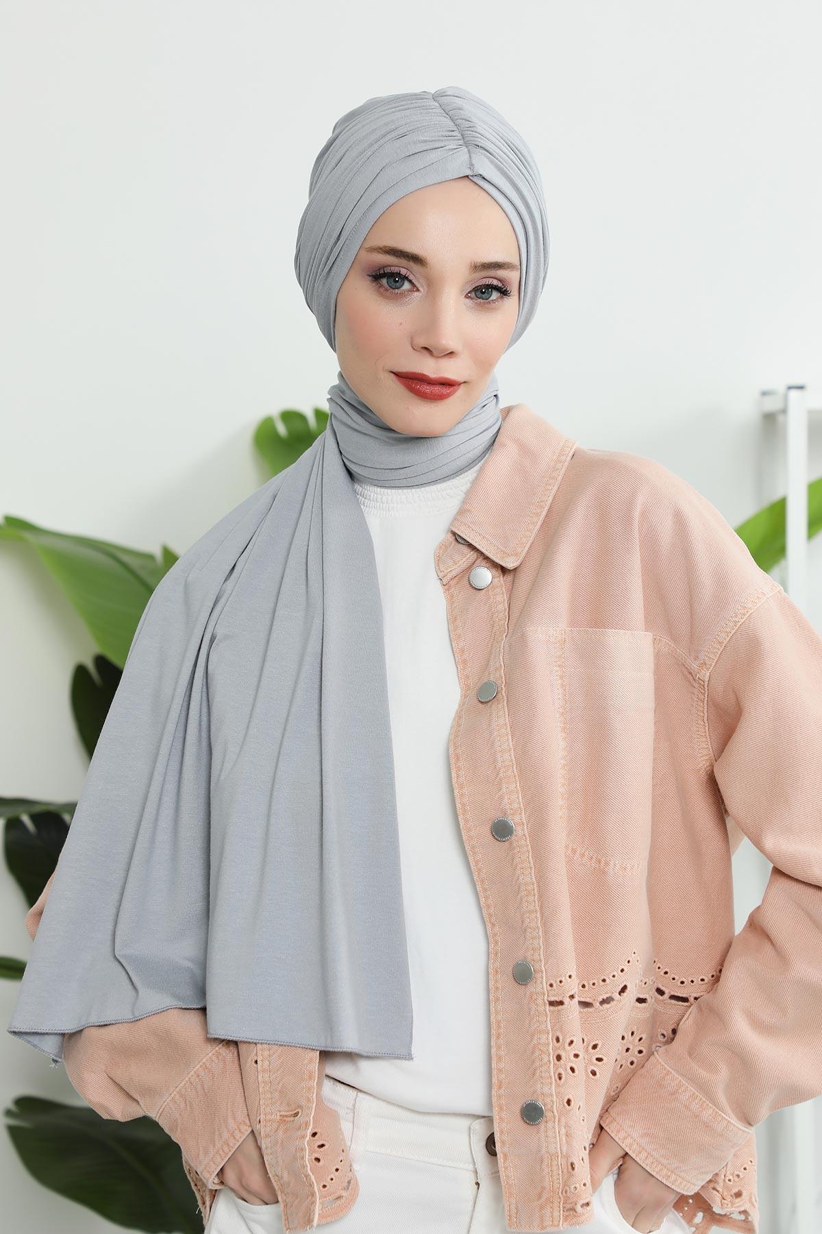 Premium Jersey Shawl Hijab for Women, Easy to Wear Cotton Headscarf, Lightweight and Breathable Instant Jersey Shawl, Mother's Day Gift,BT-1 Grey 2