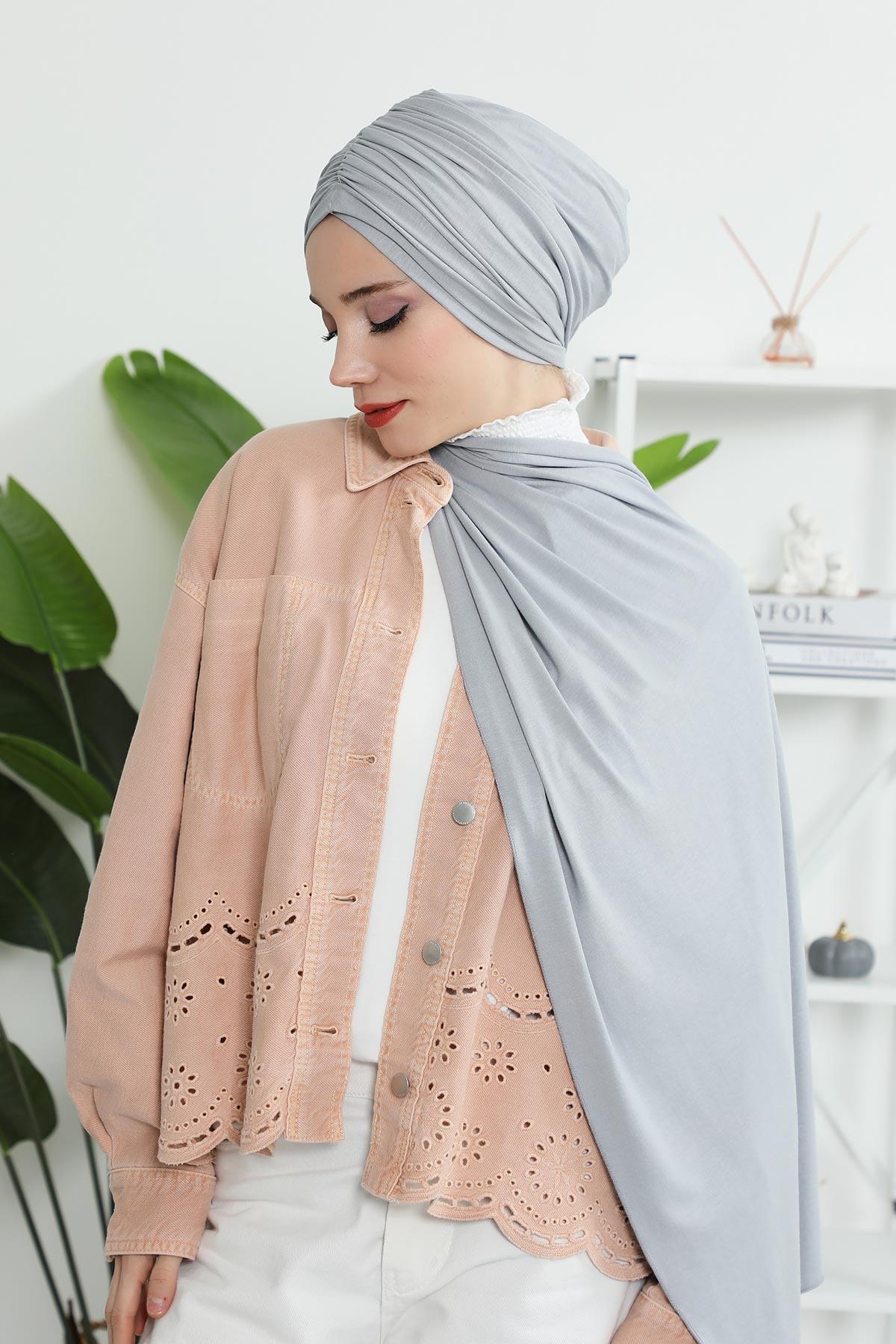 Premium Jersey Shawl Hijab for Women, Easy to Wear Cotton Headscarf, Lightweight and Breathable Instant Jersey Shawl, Mother's Day Gift,BT-1 Grey 2