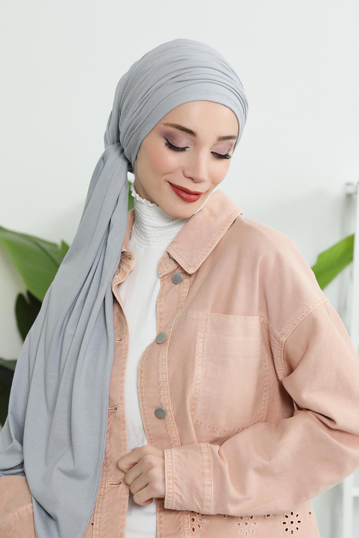 Premium Jersey Shawl Hijab for Women, Easy to Wear Cotton Headscarf, Lightweight and Breathable Instant Jersey Shawl, Mother's Day Gift,BT-1 Grey 2