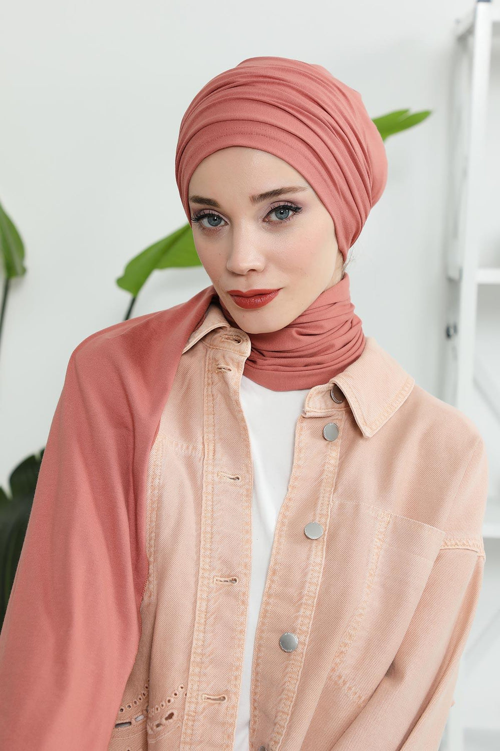 Premium Jersey Shawl Hijab for Women, Easy to Wear Cotton Headscarf, Lightweight and Breathable Instant Jersey Shawl, Mother's Day Gift,BT-1 Salmon