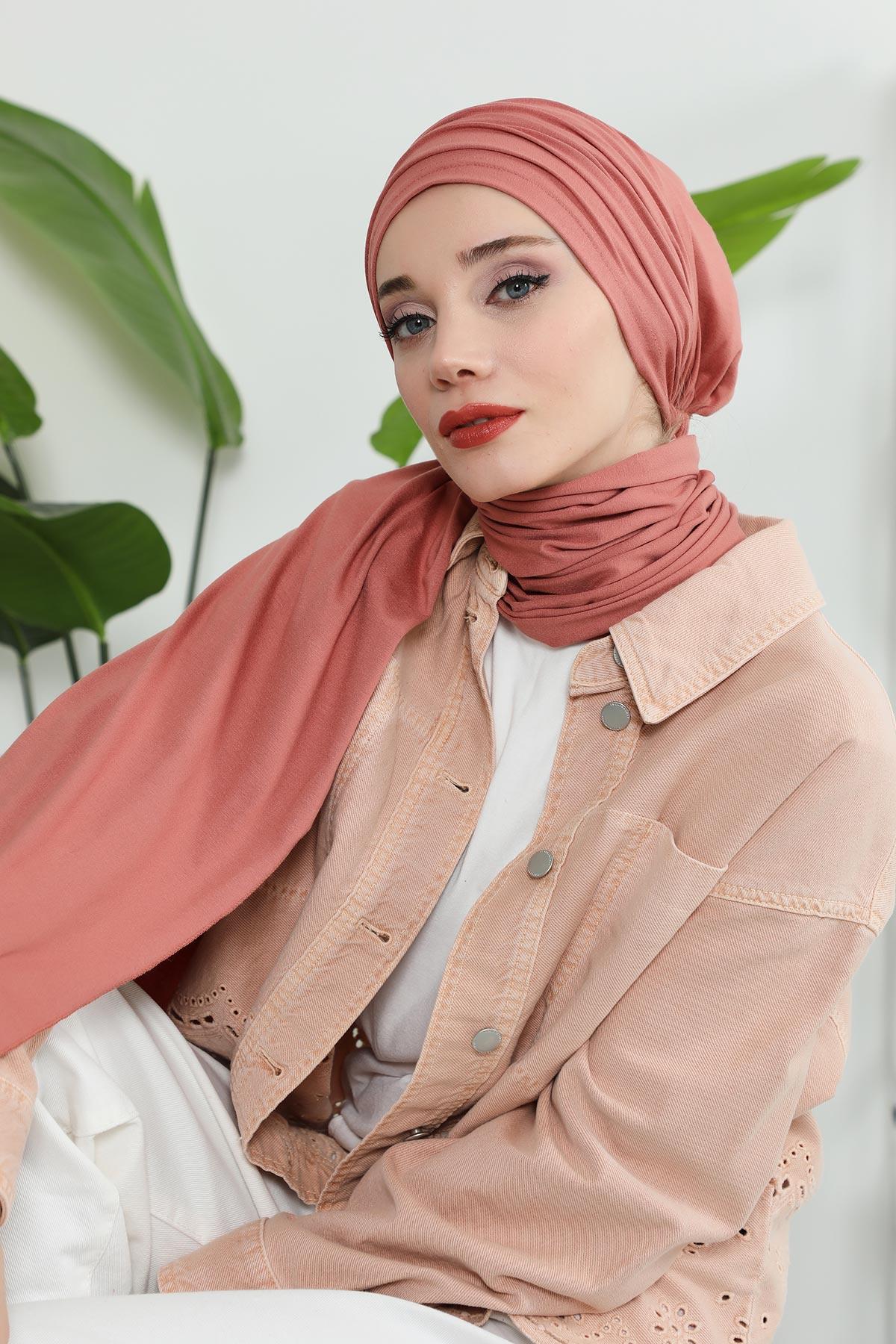 Premium Jersey Shawl Hijab for Women, Easy to Wear Cotton Headscarf, Lightweight and Breathable Instant Jersey Shawl, Mother's Day Gift,BT-1 Salmon